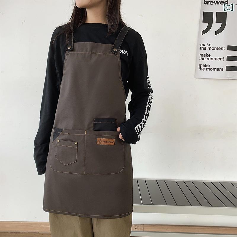 エプロン レディース メンズ 男女兼用 厨房 キッチン カフェ 飲食店 ベーカリー ネイルサロン スーパーマーケット 作業用 業務用 ユニフォーム 丈夫 帆布 キャンバス素材 防汚 撥水加工 韓国風 おしゃれ フリーサイズ