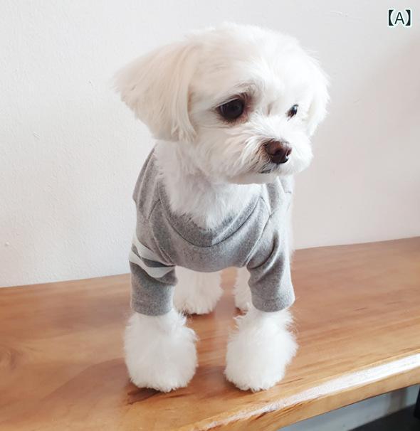 犬服 Tシャツ トップス 無地 シンプル ボーダー袖 ポケット 半袖 綿 コットン 快適 柔らかい 普段使い ..