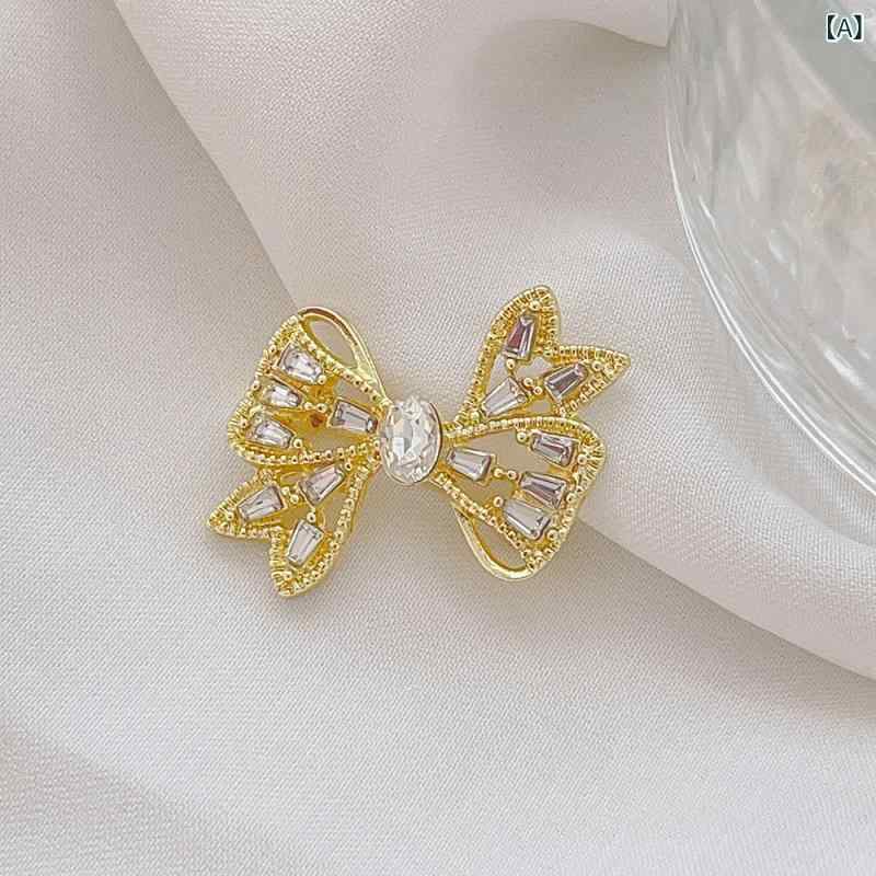 ブローチ レディース 高級感 上品 リボン 亜鉛合金製 はだけ防止 ちら見え防止 襟元固定 ピン留め 多機能アクセサリー 結婚式 パーティー フォーマル 春夏 ゴールド シルバー(4)