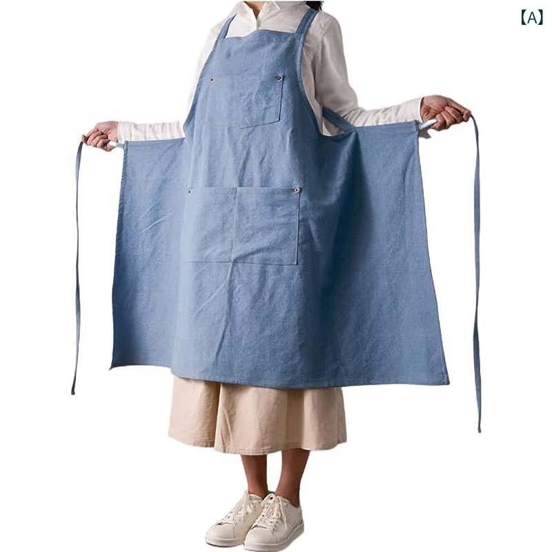 エプロン レディース デニム 綿 多ポケット 通気性 防汚 シンプル おしゃれ カジュアル 韓国風 ワーク キッチン カフェ ネイルサロン インディゴ