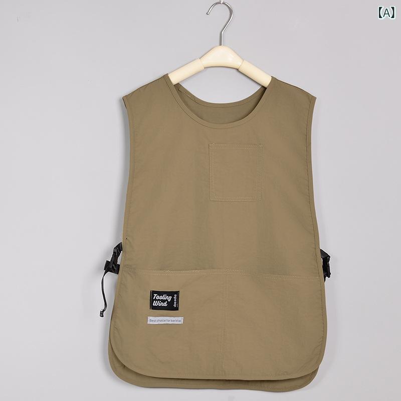 エプロン 男女兼用 日系 ベスト型 撥水 防油 防汚 厨房 飲食店 カフェ レストラン ホールスタッフ 作業服 ワークウェア 速乾 フリーサイズ カジュアル シンプル