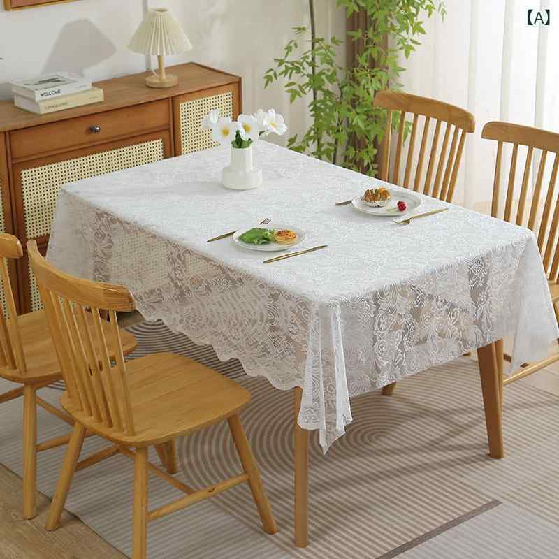 テーブルクロス レース 透かし編み 花柄 ホワイト フレンチ アメリカン カントリー 長方形 ポリエステ..