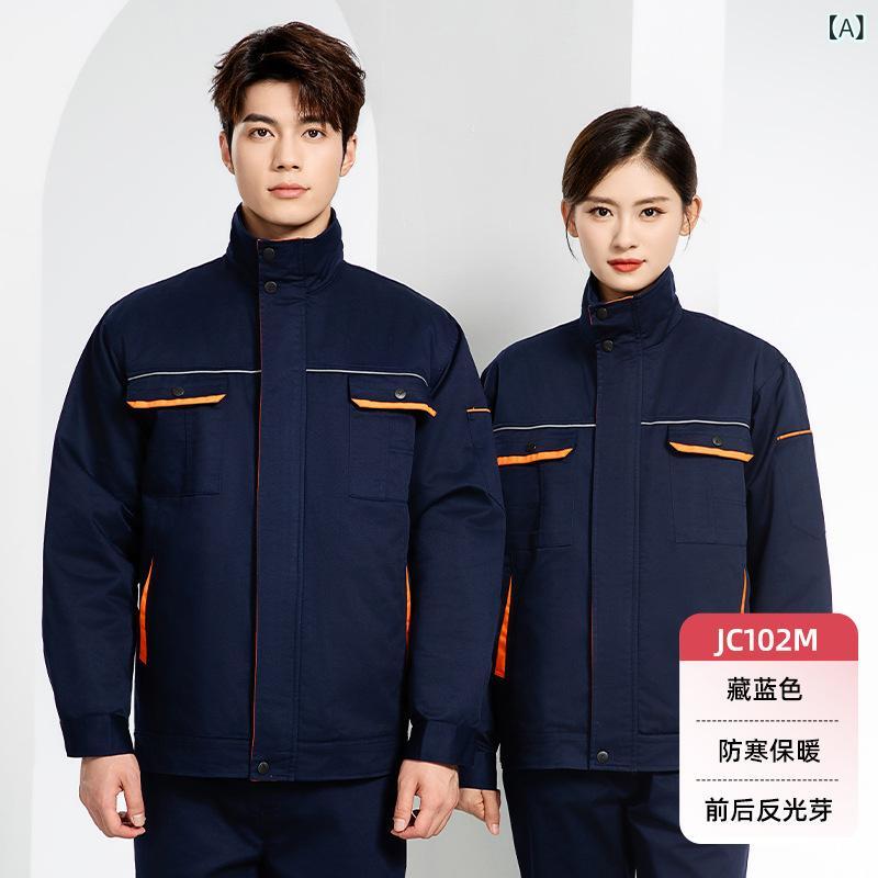作業服 メンズ 冬 防寒 保温 厚手 中綿入り 取り外し可能 ワークジャケット 工場 工事現場 通勤用 ポリエステル 綿混紡 吸湿速乾 ダークネイビー ミリタリーグリーン