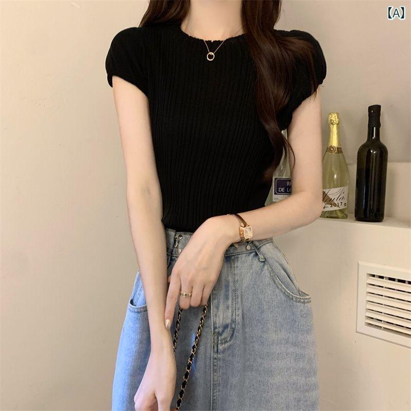 ニット レディース ハイネック プルオーバー 無地 ノースリーブ トップス 春夏 薄手 スリム 着痩せ インナー ショート丈 切り替えデザイン 再生繊維 接触冷感 フェミニン 普段使い オフィス カジュアル(4)