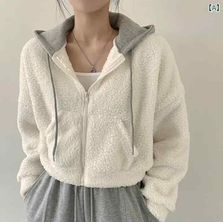 ボア フェイクムートン アウター レディース 秋冬 韓国風 保温 ゆったり オーバーサイズ フード付き ジップアップ ポケット ショート丈 小柄向け カジュアル 普段使い ふわふわ もこもこ 長袖 羽織り