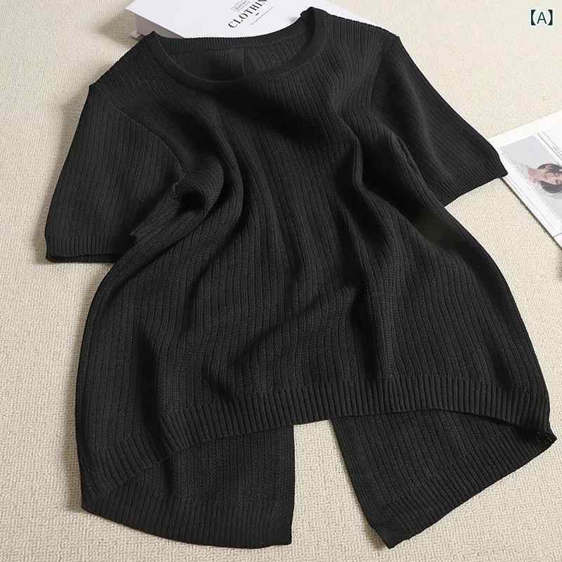 ニットトップス レディース ラウンドネック デザイン バックオープン カットアウト ボタン スリット シ..