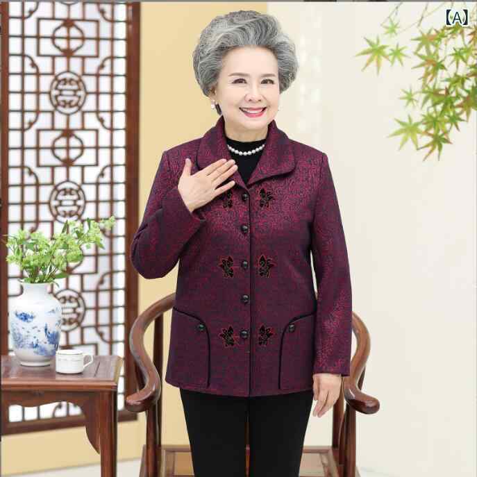 Rakuten - アウター レディース シニア 母親 ママ おばあちゃん 60代 70代 80代 花柄 襟付き ジャケット カーディガン 羽織り ポリエステル 中厚手 エレガント 上品 秋冬 春秋 レッド ブルー 普段使い お出かけ