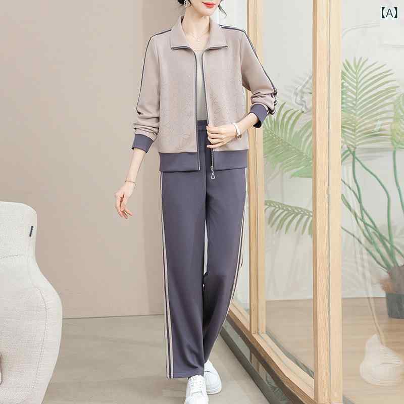 セットアップ レディース ママ ミセス 中高年 春夏 スポーツ カジュアル リラックス 普段使い お出かけ おしゃれ 上品 ポリエステル アウター ジャケット 羽織り 長ズボン パンツ 上下セット ポケット付き