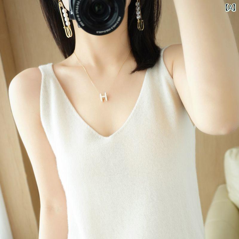 ニット レディース Vネック タンクトップ ノースリーブ キャミソール インナー 薄手 ゆったり シンプル..