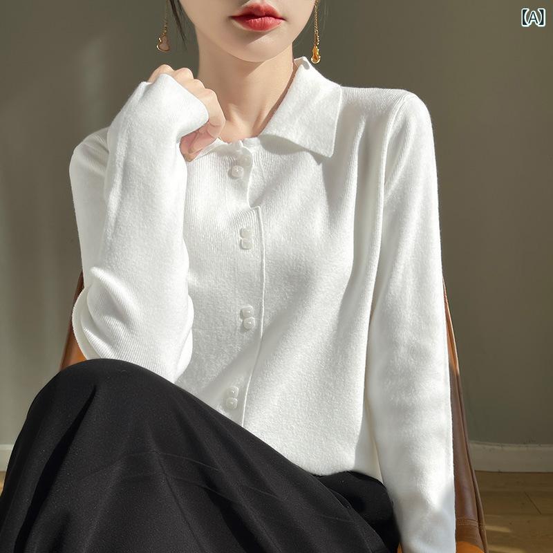 ニット ポロ襟 長袖 プルオーバー 無地 春秋 カジュアル きれいめ 通勤 オフィス シンプル インナー 重ね着 着回し抜群 レギュラーフィット ボタン付き トップス