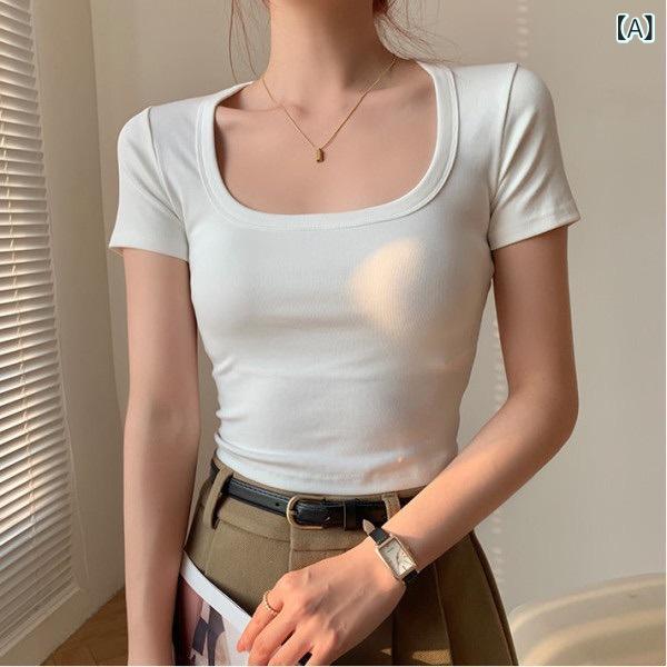 ニット レディース 春夏 トップス 半袖 接触冷感 再生繊維 スクエアネック 細見え ウエストマーク クロップド丈 ショート丈 デザイン ..