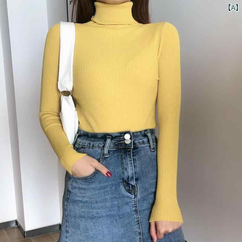 ニット レディース 秋冬 韓国風 ハイネック 長袖 スリムフィット 細見え 体型カバー セーター 無地 薄手 ノンアイロン ポリエステル 着回し万能 トップス インナー プルオーバー オフィス 通勤 マカロンカラー