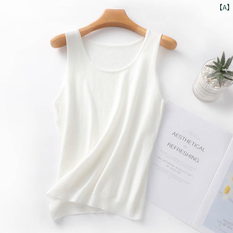 ニット レディース 秋冬 ウール カシミヤ混 ラウンドネック ノースリーブ ショート丈 スリムフィット 無地 インナー トップス 通勤 OL ..