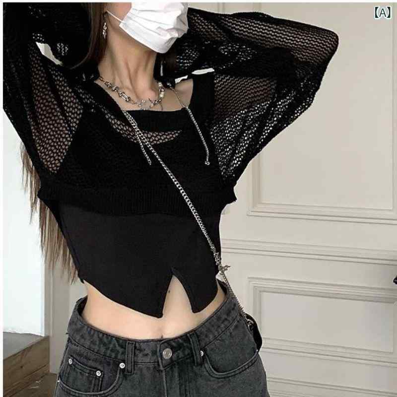 ニットトップス レディース 春夏 ショート丈 透かし編み シアー ホルターネック 純欲風 韓国ファッショ..