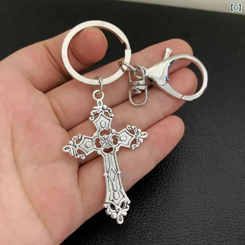 narukiのキーホルダー レディース Y2K レトロ 十字架 蝶 キーリング バッグチャーム シルバー アクセサリー 電気メッキ加工 かわいい スタイリッシュ カジュアル｜アングル3