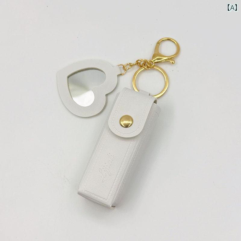 ポーチ レディース リップケース ミニポーチ puレザー 鏡付き キーホルダー付き コンパクト コスメポーチ 化粧ポーチ 鍵入れ 小物入れ 筒型 チェーン付き 無地 おしゃれ