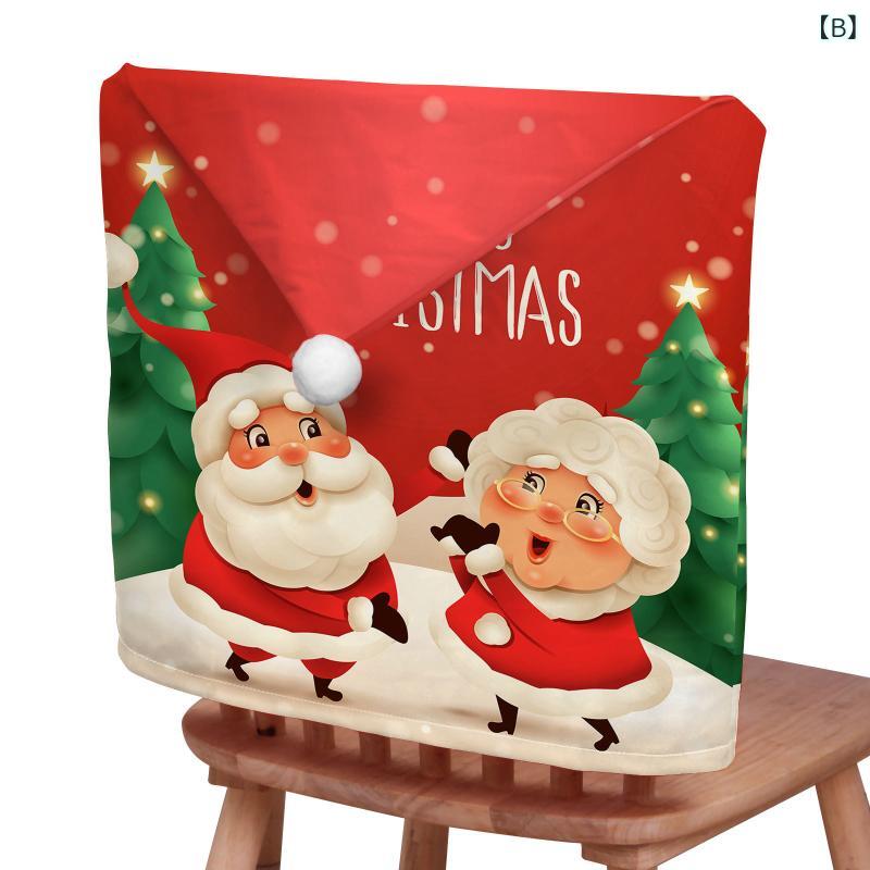 椅子カバー クリスマス チェア 背もたれ ショートフリース サンタクロース柄 ポリエステル製 ダイニング リビング インテリア飾り付け 冬 パーティー用 かわいい キャラクター風(x2)