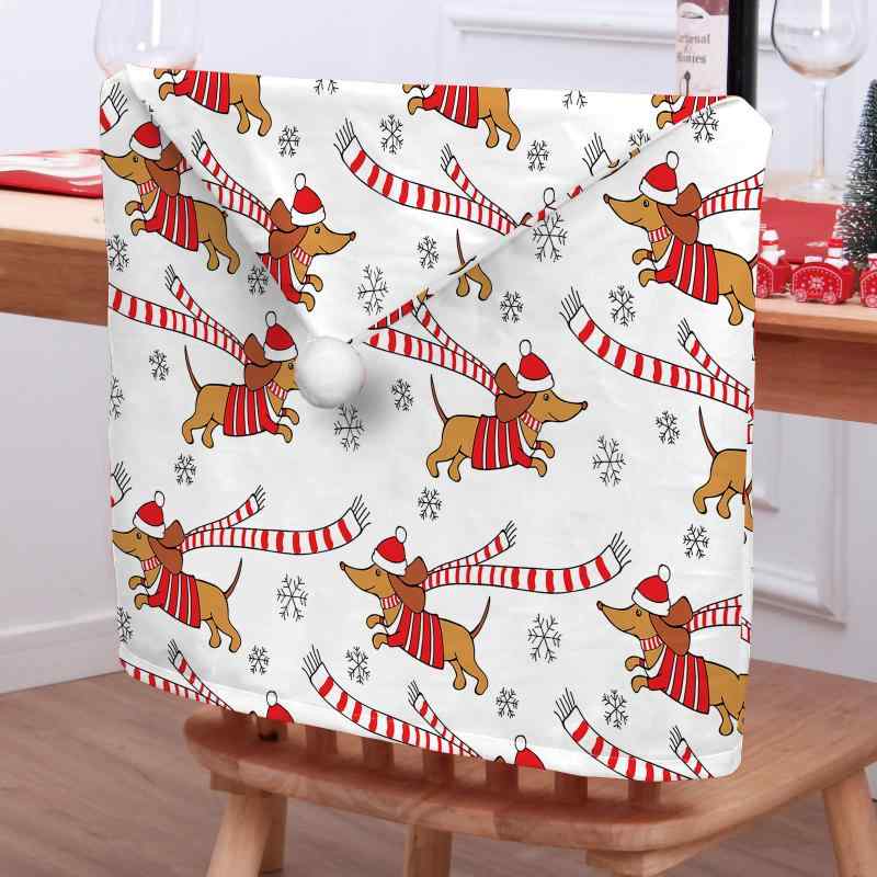 チェアカバー クリスマス かわいい ドッグモチーフ 犬柄 ショートボア 短い毛足 ポリエステル製 椅子 背もたれカバー 冬 イベント パーティー 装飾 デコレーション(x2)