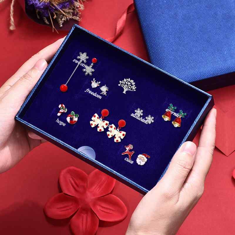 Red Coral - ピアス レディース S925シルバー ポスト 7日間 セット 秋冬 高級感 ライトラグジュアリー クリスマス ベル リボンモチーフ 韓国風 フェミニン