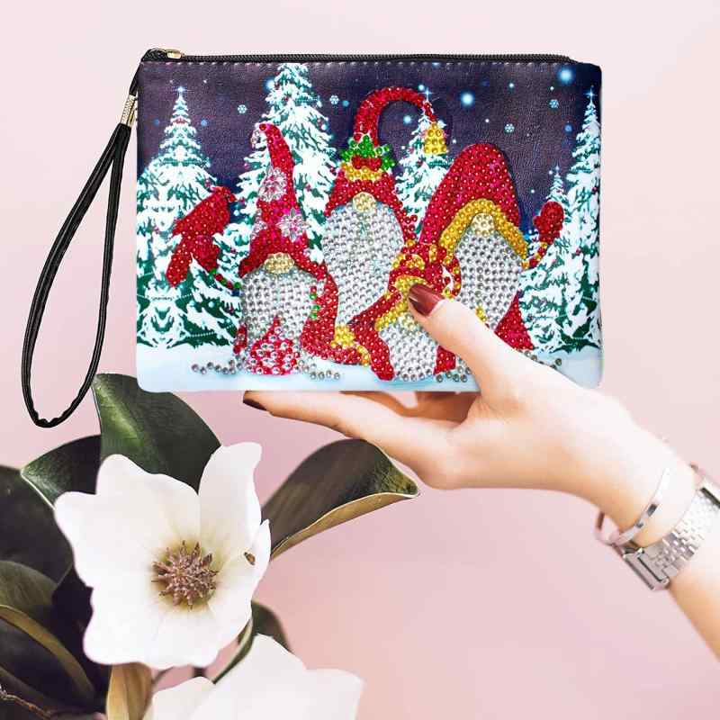 化粧ポーチ コスメポーチ クラッチバッグ 革製 5D DIY ジルコニアアート キット クリスマス ノーム デザイン 手作り ハンドメイド 小物入れ 普段使い(x2)