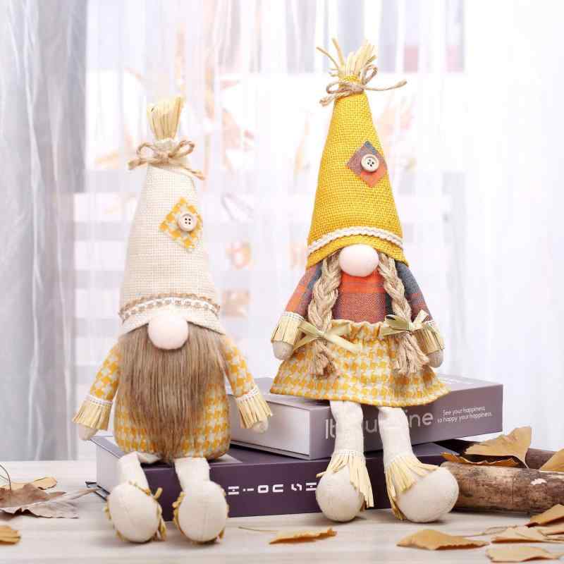 置物 顔なしノーム人形 藁 ストロー製 収穫 紅葉 感謝祭 クリスマス ルドルフ ドール マスコット インテリア 飾り 秋冬