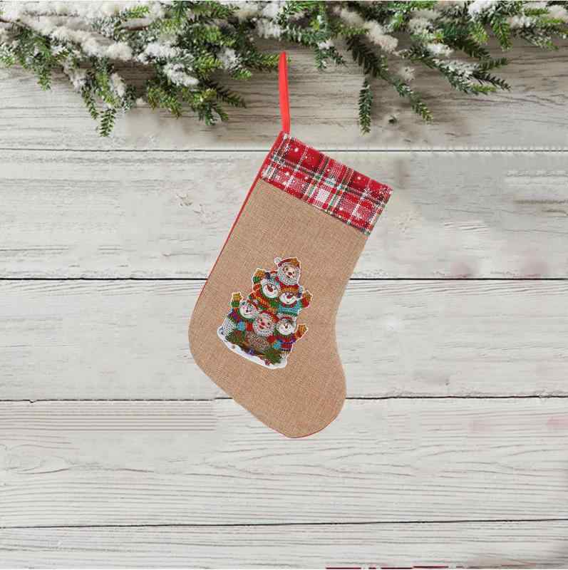 乐天商城 - クリスマスソックス 子供用 キッズ 夜光 DIY ジルコニアアート オーナメント 飾り お菓子入れ キャンディバッグ かわいい カートゥーン柄 ユニーク 手作り 麻 リネン製 プレゼント