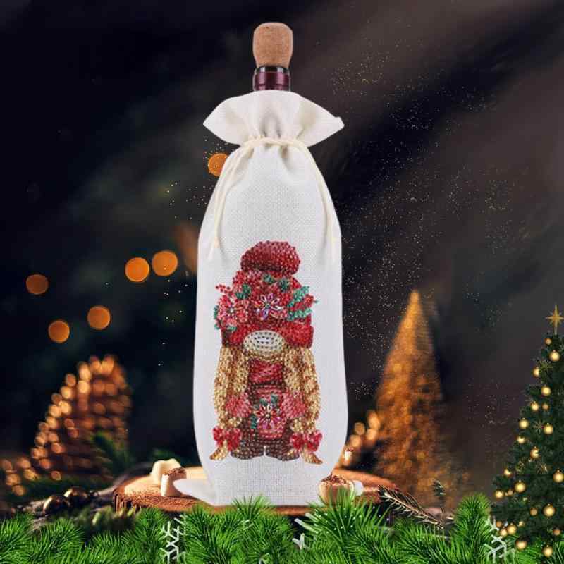 Rakuten - ジルコニアアート 5D DIY リネン 麻 ワインボトル ギフトバッグ クリスマス ホリデーシーズン 手作り プレゼント オリジナル 個性的 ハンドメイド 装飾 デコレーション(x2)