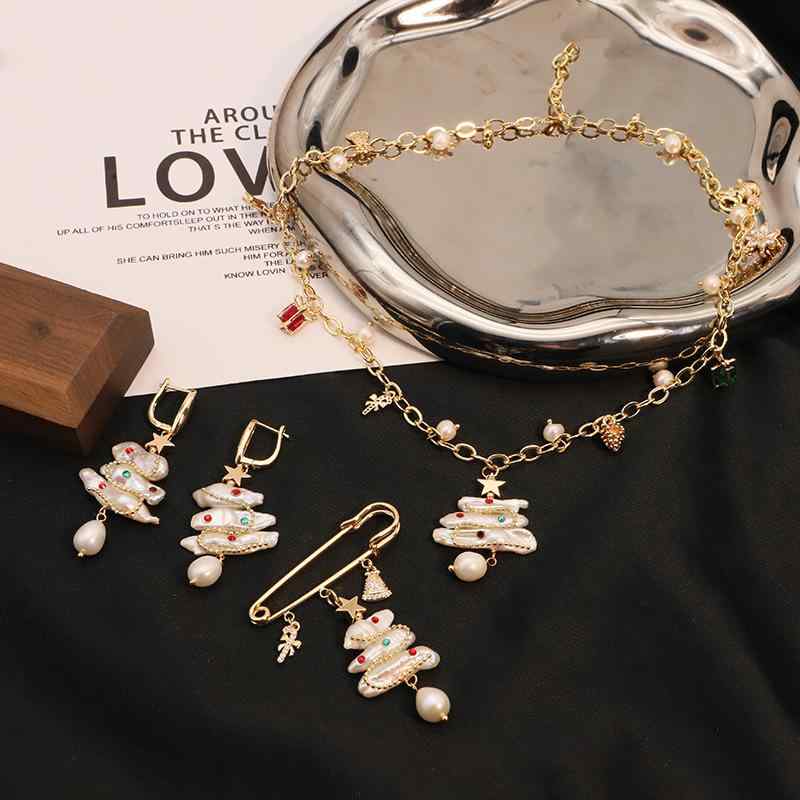 ブローチ レディース 天然淡水パール オリジナルデザイン 上品 高級感 クリスマスツリー型 アウター ファッション小物 電気メッキ加工 ホワイト グリーン