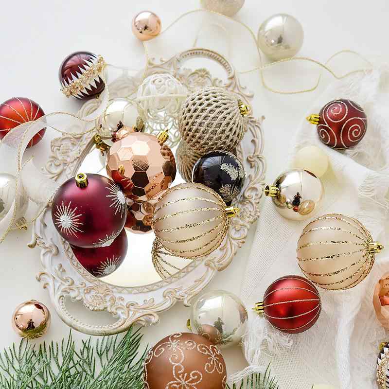 クリスマスツリーオーナメント シャンパンゴールド 手描き プラスチック製 電気メッキ加工 吊り下げ ボール デコレーション 装飾品