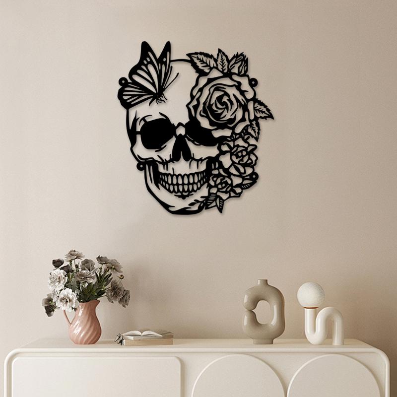 壁飾り ゴシック風 スカル アイアンアート ドクロ 骸骨 リビング 書斎 玄関 ウォールデコレーション 金属製 オブジェ おしゃれ ハロウィン クリスマス ブラック(x2)