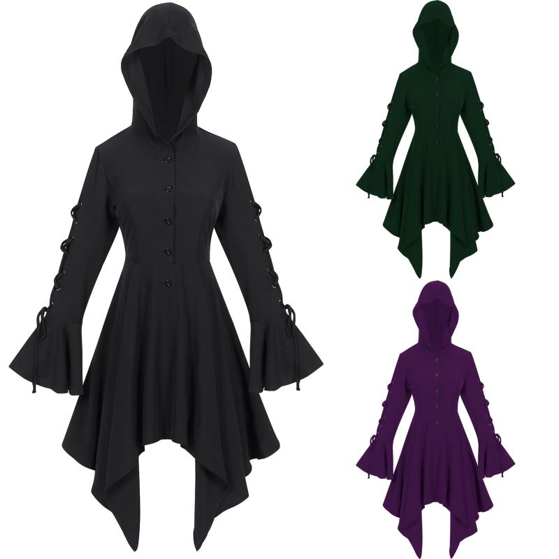 マント レディース ゴシック レトロ 欧米風 宮廷風 フード付き ポンチョコート 変形ヘム アシンメトリー フレアスリーブ フリル袖 エレガント 上品 ポリエステル 衣装 コスプレ イベント