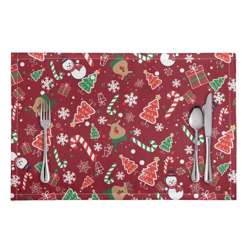 ランチョンマット クリスマス 雪だるま キャンディ クリスマスツリー柄 高級感 食卓飾り テーブルマット 冬用 PVC 長方形 おしゃれ かわいい