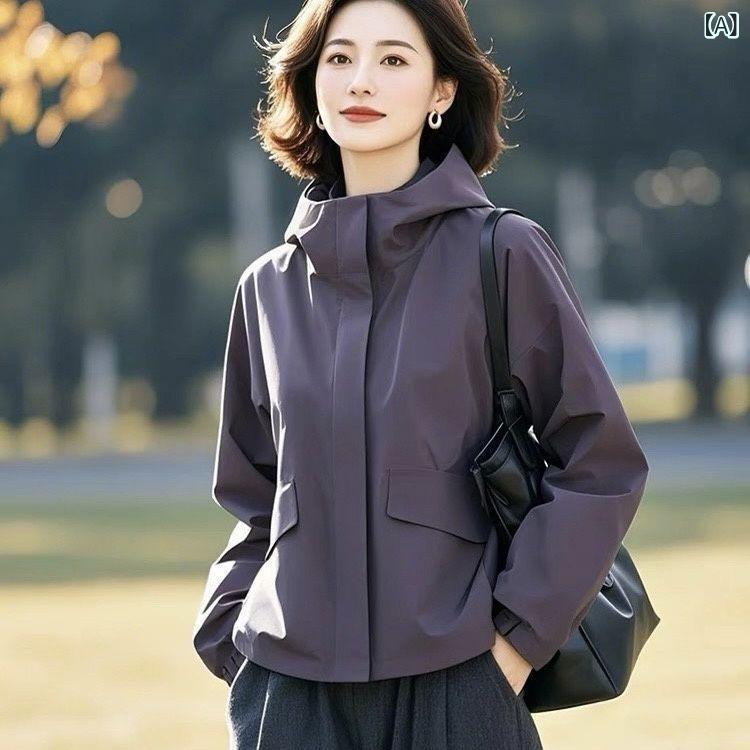 アウター レディース 春夏 フード付き ジップアップ ジャケット ショート丈 ブルゾン 女性用 小柄さん向け カジュアル きれいめ 万能 ライトアウター ポリエステル 綿