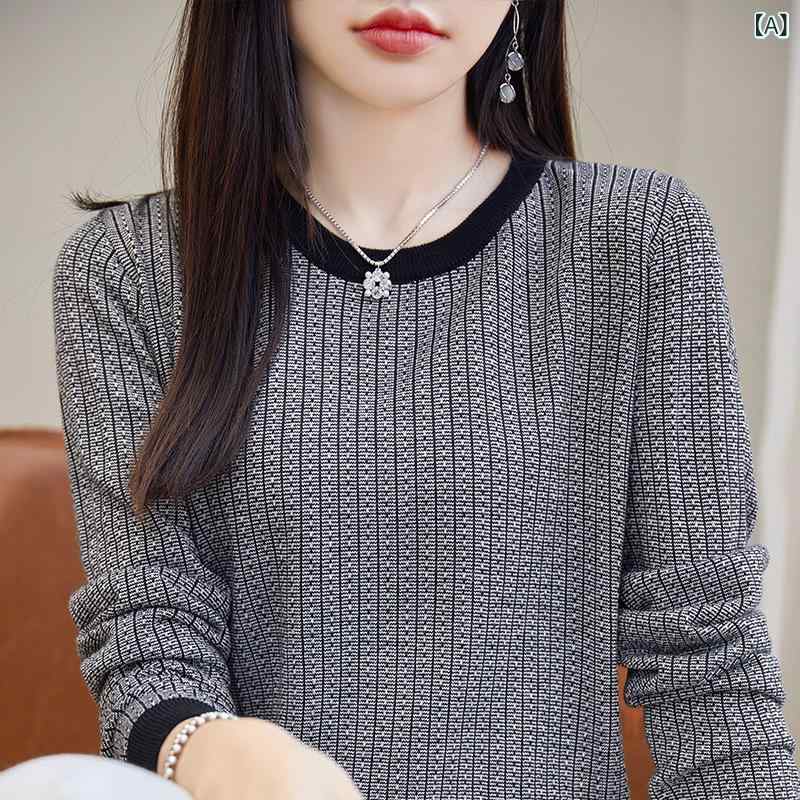Rakuten - ニット レディース 女性用 ライセル繊維 プルオーバー 切り替え カラーブロック ラウンドネック 丸首 薄手 ゆったり リラックス インナー トップス 長袖 通勤 オフィスカジュアル きれいめ 普段使い 秋冬