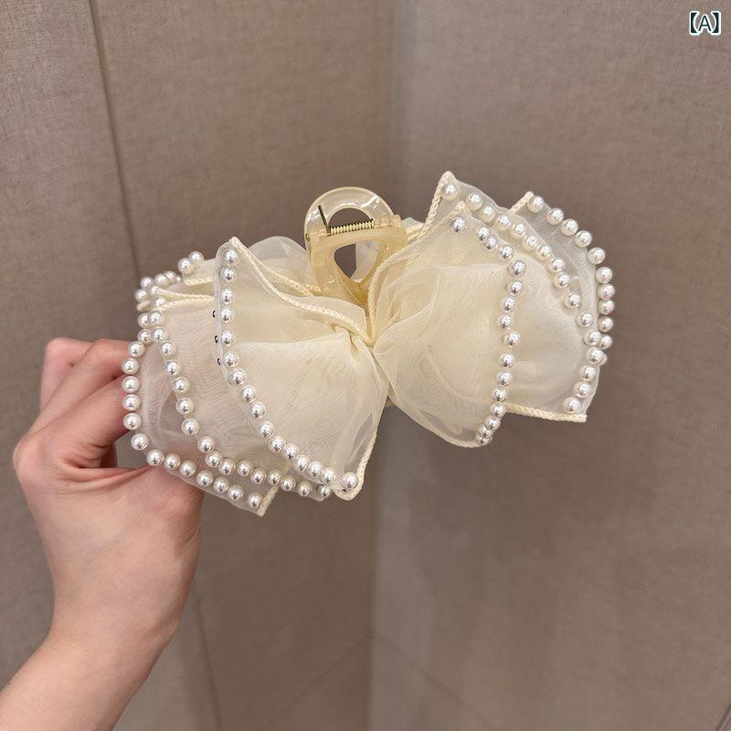 ヘアクリップ レディース バレッタ 髪留め 蝶結び フェイクパール レトロ 上品 髪...