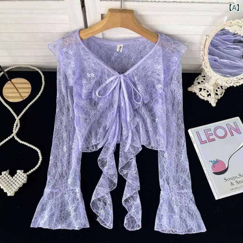 カーディガン レディース 女性用 かわいい さわやか フェミニン ベルスリーブ ラッパ袖 長袖 リボン レ..