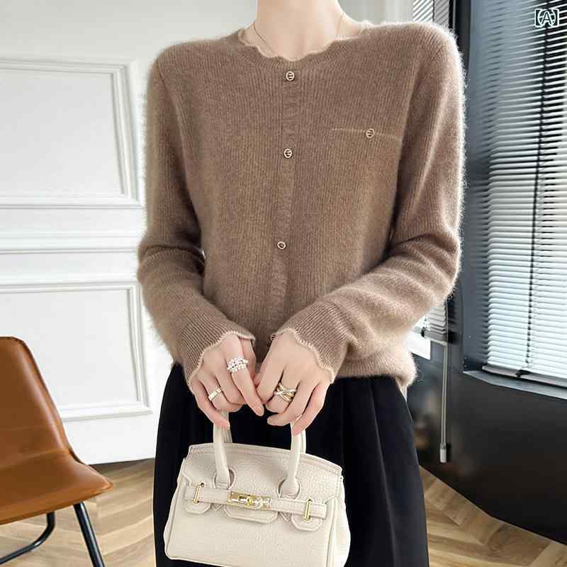 Three-Quarter Knit - ニット レディース 秋冬 クルーネック セーター ウール ゆったり 長袖 プルオーバー 上品 カジュアル オフィス 通勤 トップス