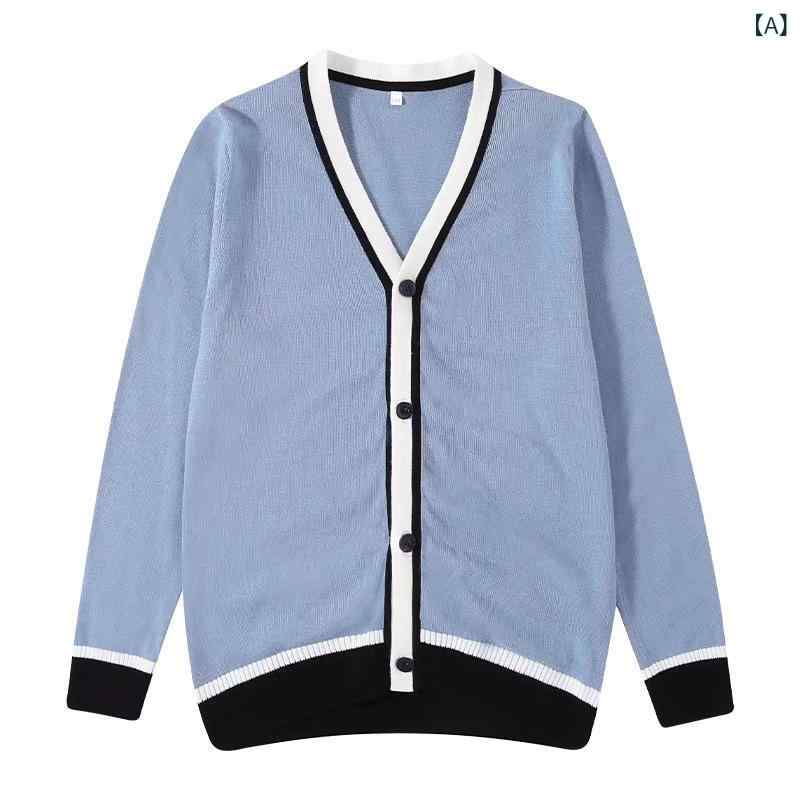 セーター キッズ 長袖 ニットカーディガン 前開き トップス スクールセーター 子供服 Vネック 男の子 女の子 柔らかい コットン 通学 入学式 卒業式 発表会 カジュアル 秋冬 ライトブルー