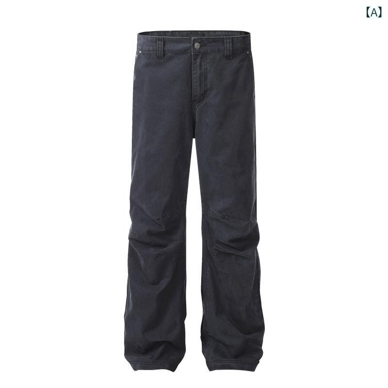 デニム レディース 春夏 アメリカン レトロ プリーツ ドレープ感 落ち感 クリーンフィット ゆったり ストレート ハイウエスト ワーク カジュアル ストレッチ ジーンズ(4.0)