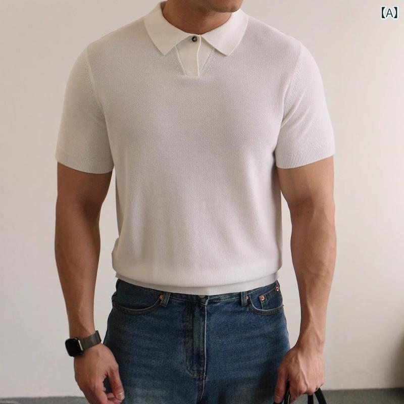 POLOシャツ メンズ 男性用 トップス 接触冷感 ひんやり 半袖 大人カジュアル ルーズフィット ニット ポリエステル ビジネス ビジカジ ..