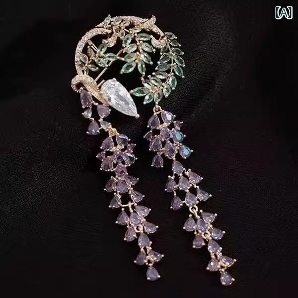・カテゴリ: 胸針・スタイル: 百合、ファッション通勤・デザイン: 花、植物・加工技術: 電気メッキ・カラー: 藤色のタッセルフラワー・機能: 2WAY・対象: レディース