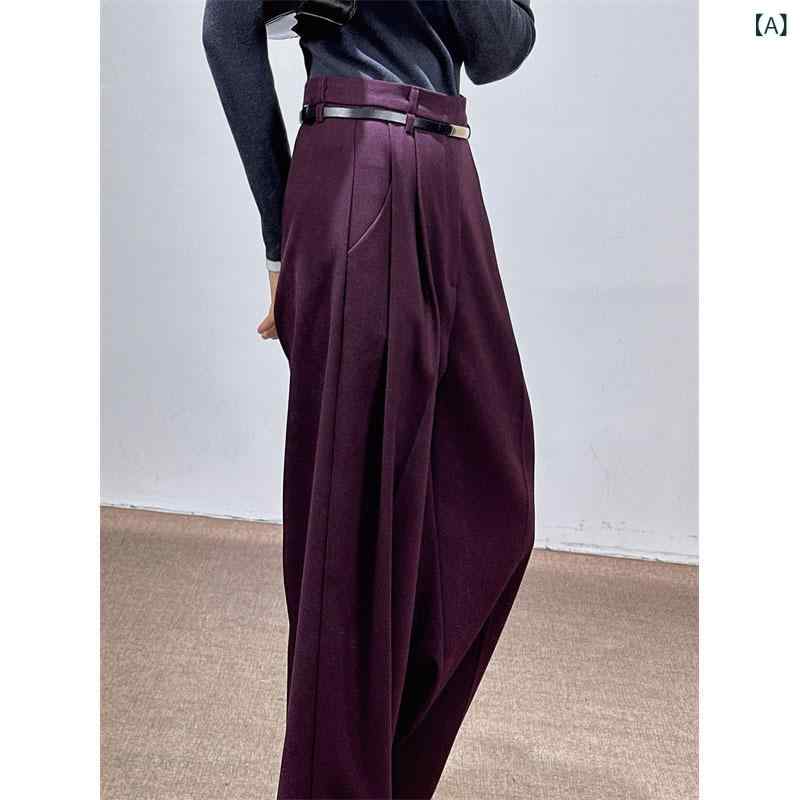 パンツ レディース 秋冬 アンゴラレッド 羊毛混紡 ウールブレンド ポリエステル ワイドパンツ スラックス ハイウエスト 厚手 微ストレッチ 落ち感 とろみ 立体裁断 シンプル 上品 きれいめ 通勤 オフィス(4.0)