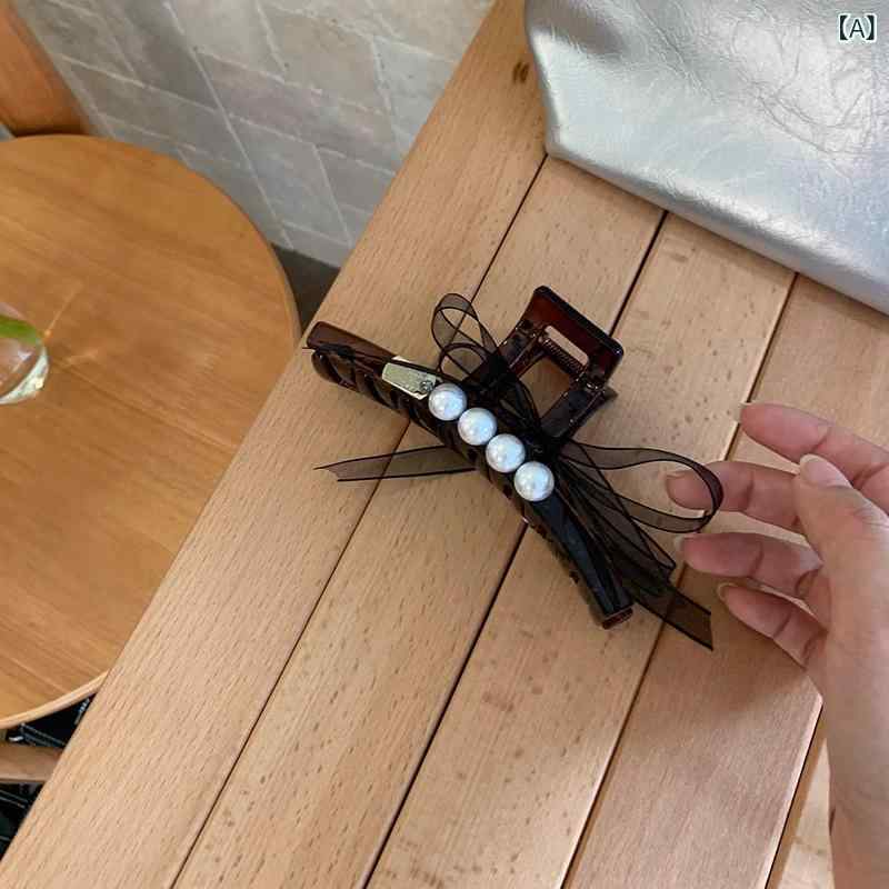 ヘアクリップ レディース 大きめ バンスクリップ チュール リボン 珍珠 上品 エレガント 髪留め 髪飾り まとめ髪 ヘアアクセサリー