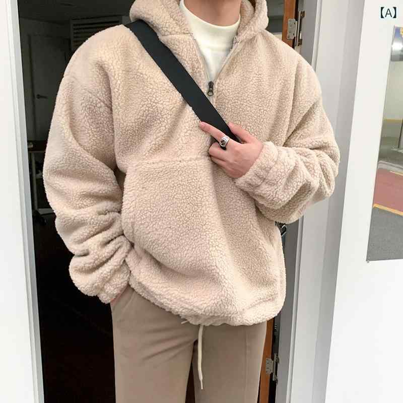 中綿ジャケット メンズ フード付き 裏ボア 厚手 ボア ゆったり ルーズフィット 秋冬 韓国ファッション トレンド カジュアル アウター 普段使い 防寒 保温性