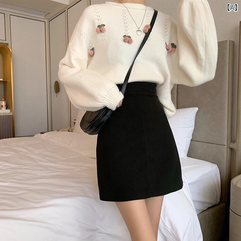 スカート レディース プラスサイズ 女性用 コーデュロイ 秋冬 ハイウエスト Aライン ミニスカート 着痩せ 細見え ヒップカバー インス..