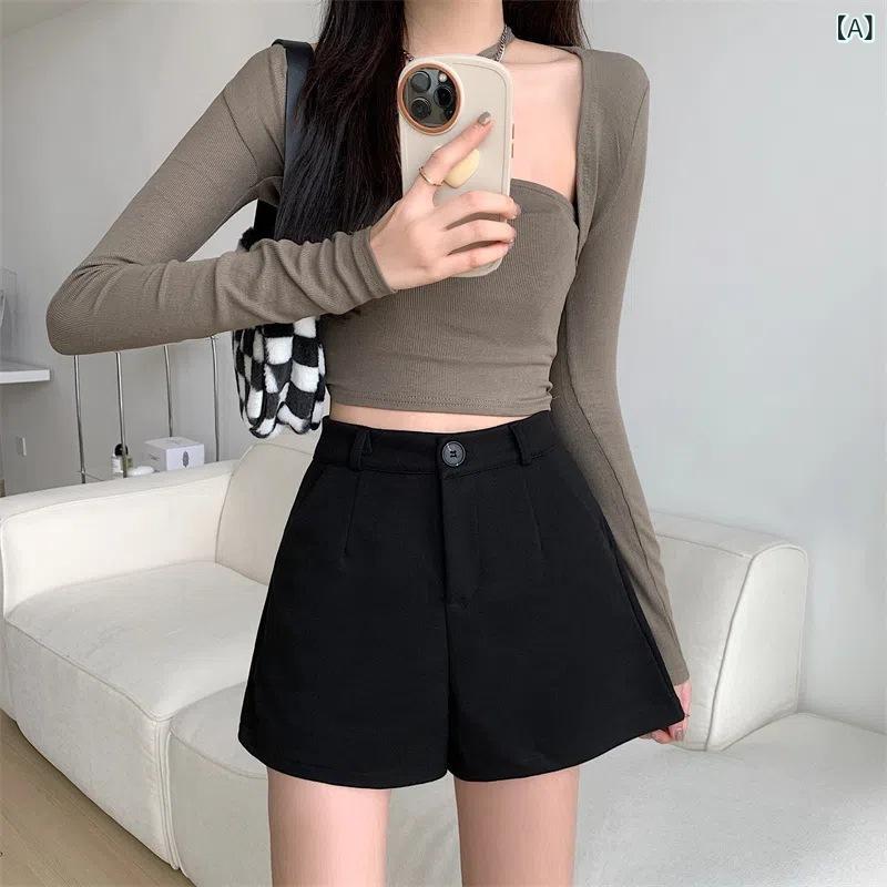 ショートパンツ レディース ワイドパンツ 黒 ブラック ウール混紡 ハイウエスト Aラインシルエット 細見え効果 秋冬 あったか ポケット付き 普段使い きれいめ フェミニン