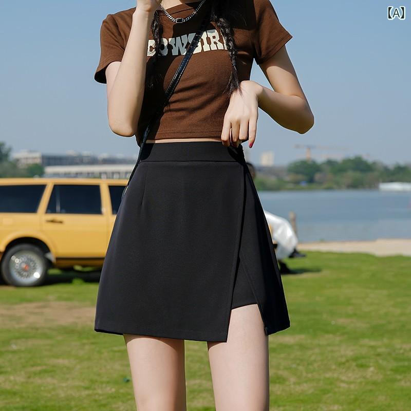 スカート レディース 秋冬 Aライン ミニ丈 ハイウエスト スリット入り ブラック 黒 大きいサイズ プラ..