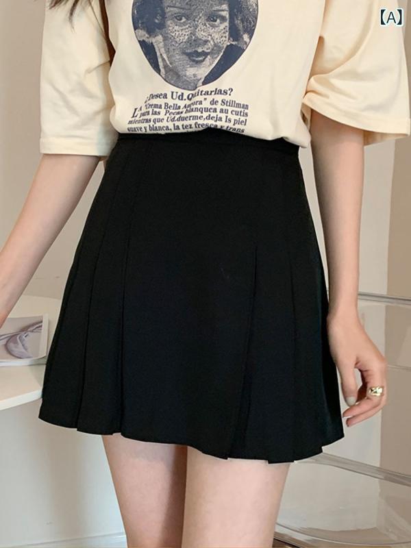 スカート 秋冬 セーター合わせ 小柄 黒 無地 プリーツスカート Aライン ミニスカート ハイウエスト 上..