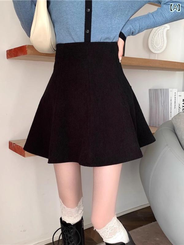 ミニスカート レディース コーデュロイ プリーツ Aライン ハイウエスト 大きいサイズ ぽっちゃりさん向け 体型カバー 着痩せ 黒 秋冬 ..