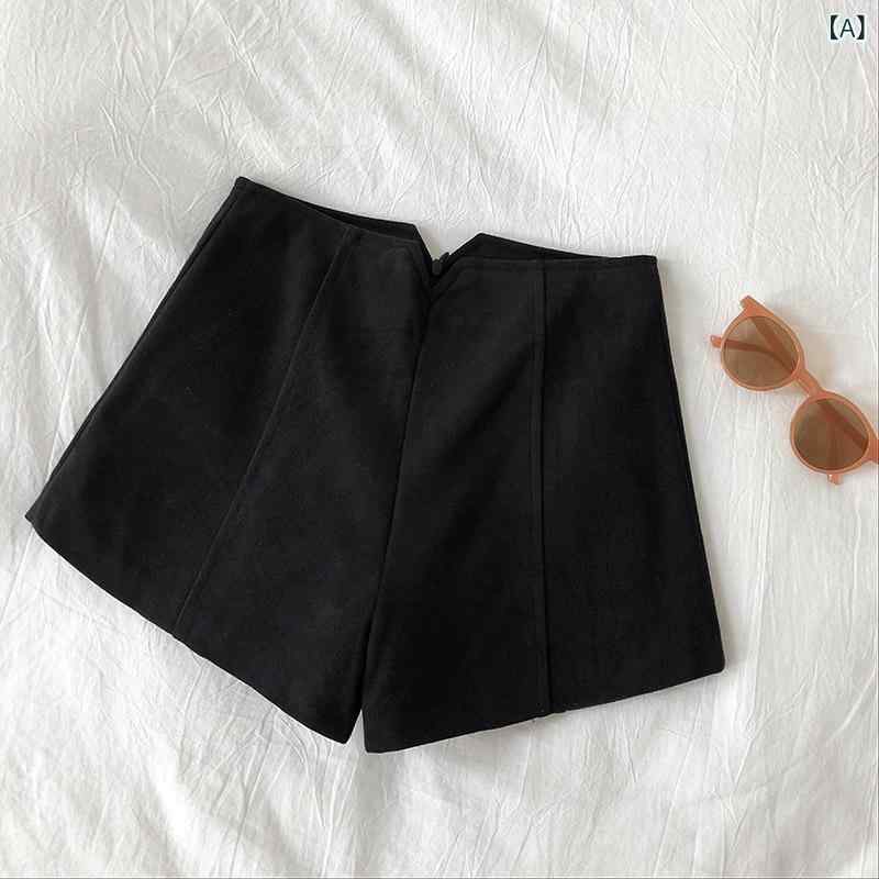 ショートパンツ レディース 秋冬 ショート丈 ウール調素材 ハイウエスト Aライン ワイドパンツ 細見え効果 微ストレッチ ノーアイロン 上品 カジュアル 通勤 きれいめ 着回し